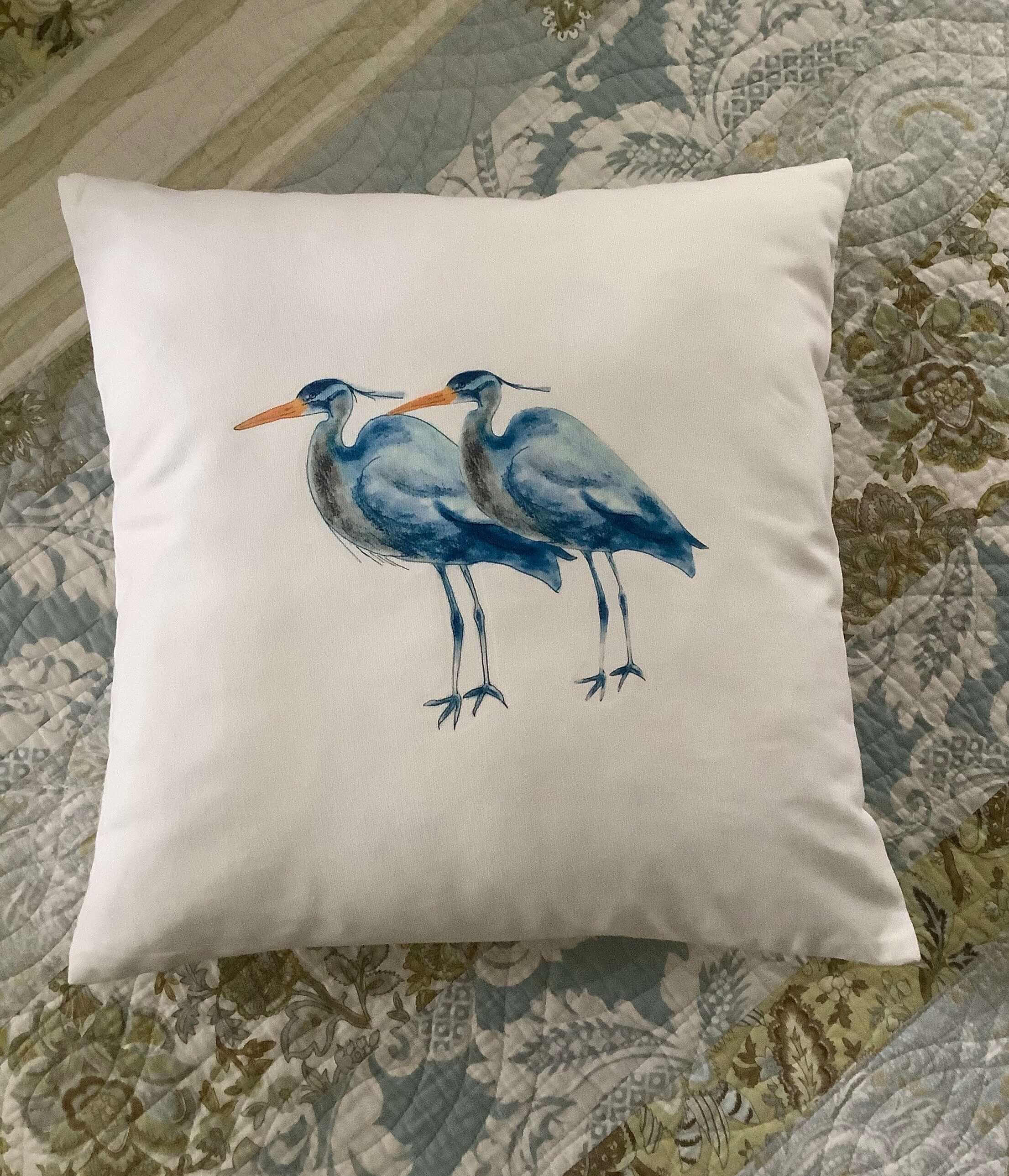 Blue heron throw store pillows